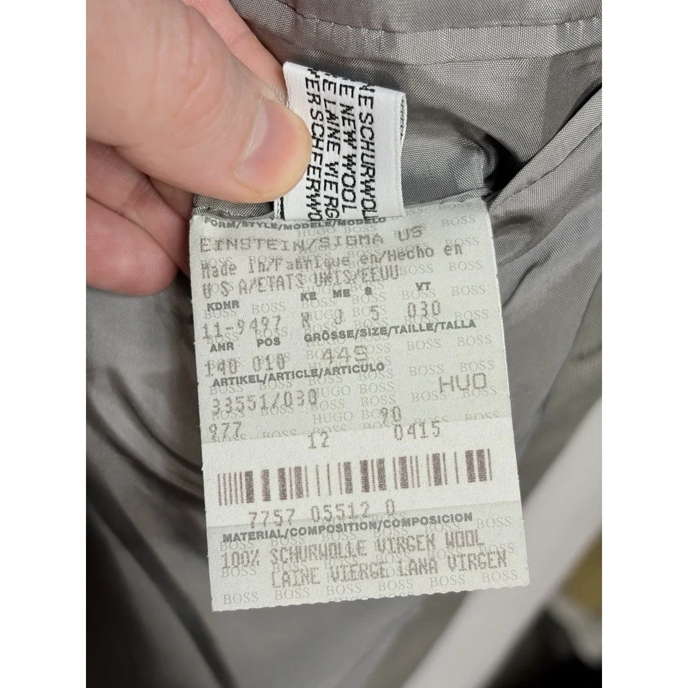 Hugo Boss Super 100 Blazer 44R Gray Houndstooth 100% Virgin Wool Sport Coat Mens